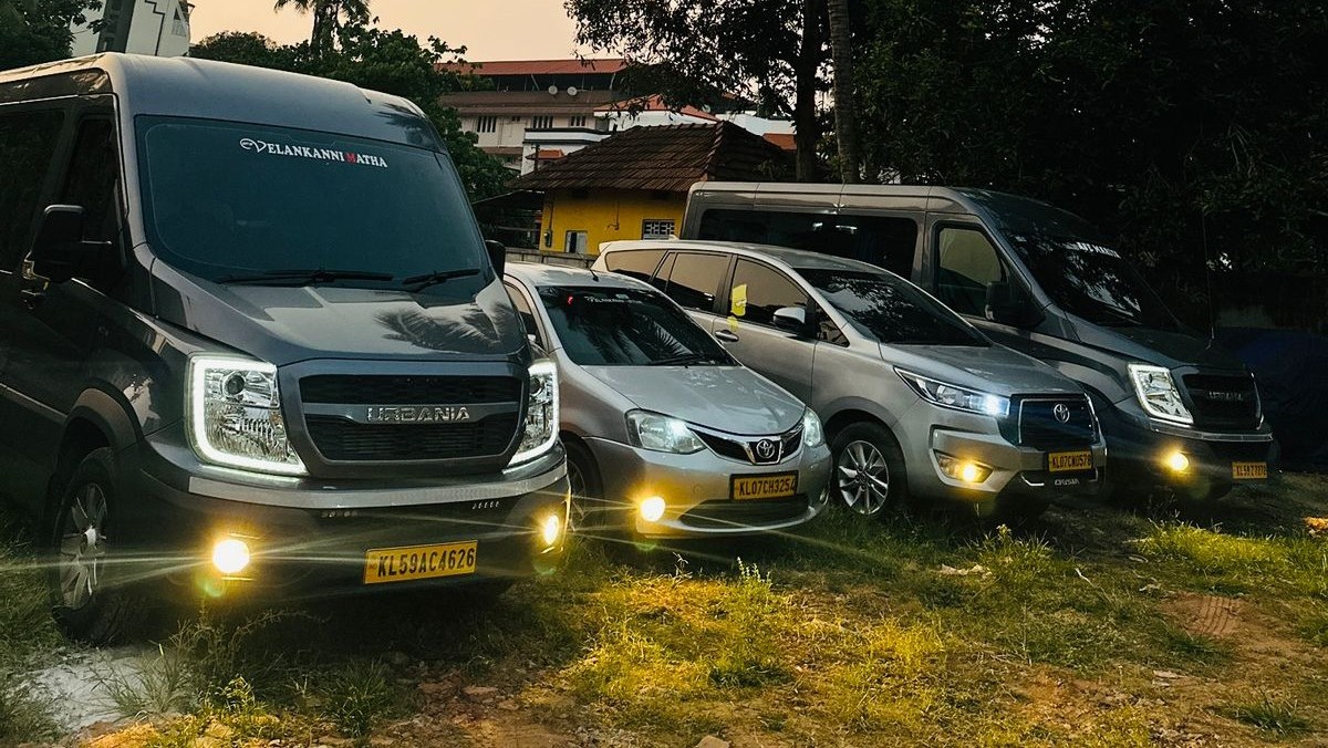 Kerala Taxi Cab fleet lined up at dusk