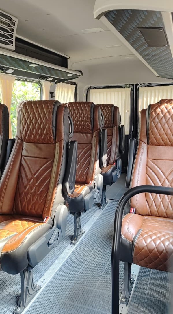 Quilted leather seating inside a Force Urbania van
